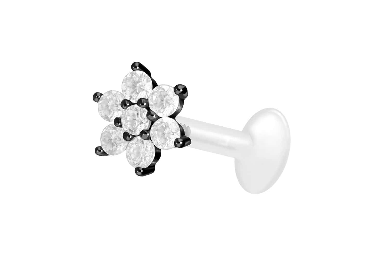 PTFE Labret Piercing mit Innengewinde + Titan-Aufsatz KRISTALLBLUME